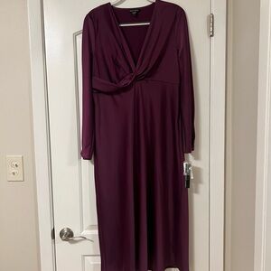 City Chic Twist-Front Long Sleeve Dress - Plum